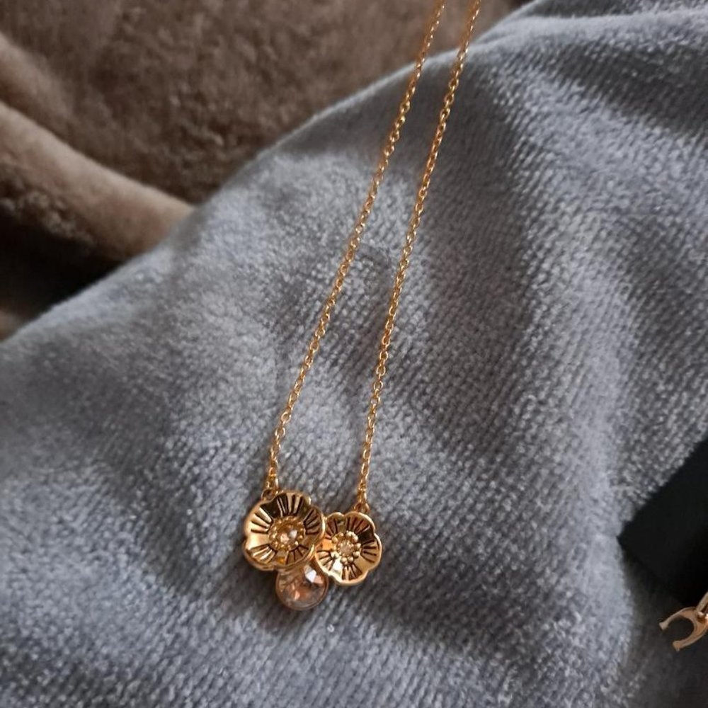 Coach Tea Rose Cluster Necklace